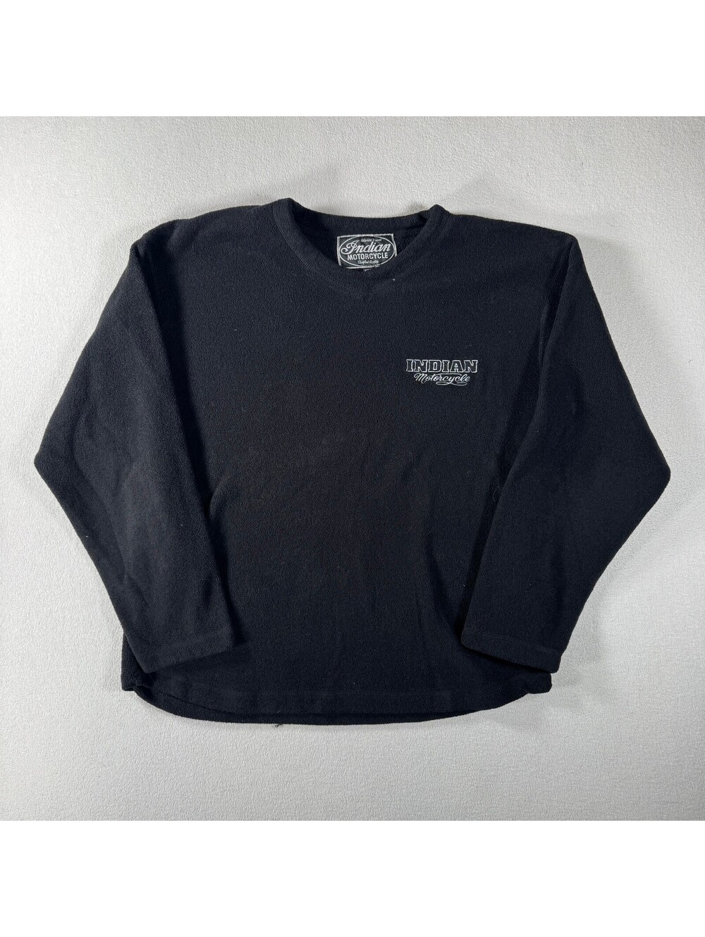 Vintage Indian Motorcycle Black Fleece Embroidered Pullover Sweatshirt Size M